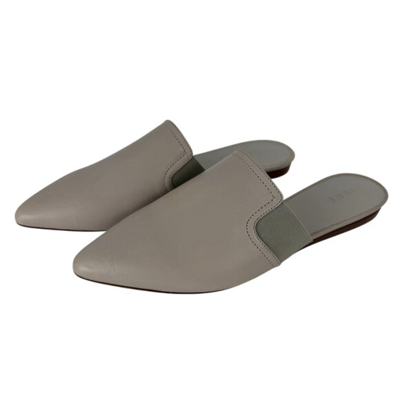 Vince Vero Cuoio Grey 6.5M Nadette Leather Pointed Toe Mule Flats Made in Italy - Picture 1 of 9